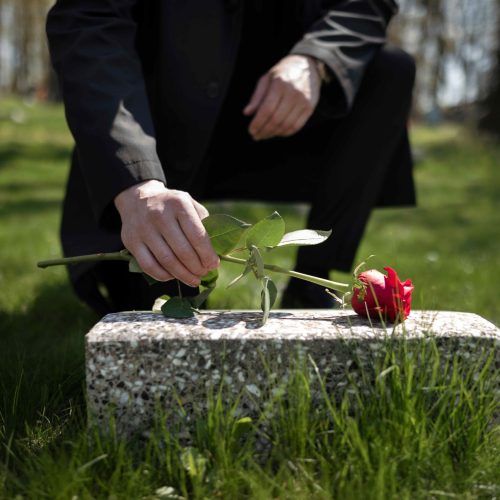 man-bringing-rose-tombstone-cemetery